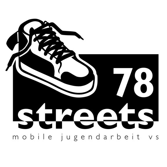 Das Logo der Mobilen Jugendarbeit zeigt einen Turnschuh und den Schriftzug "78 streets, mobile jugendarbeit vs"