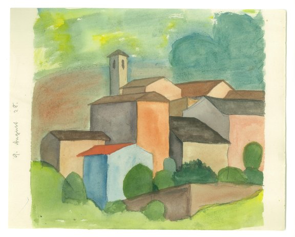 Hermann Hesse, Dorf mit Campanile, 9.8.1928, Aquarell